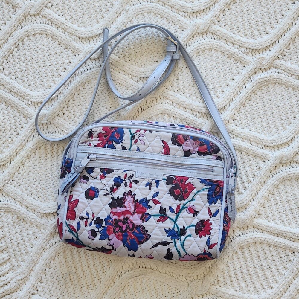 Light Blue Vera Bradley Trimmed Crossbody Bag- Vineyard Floral pattern